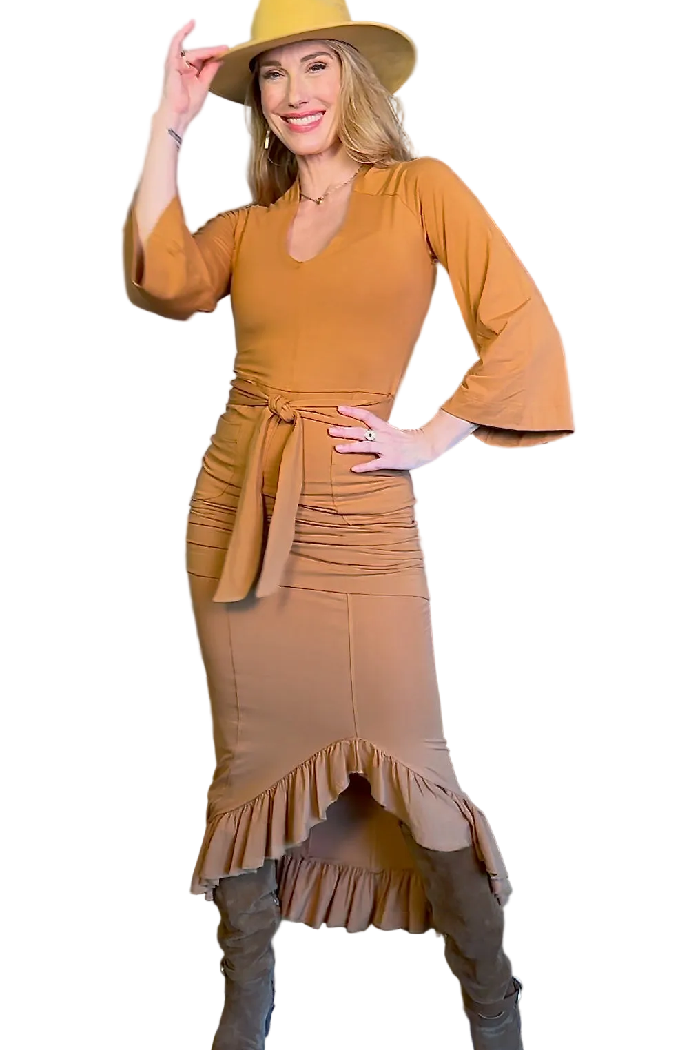 Convertible Halter Dress as a Maxi Skirt + Kimono-Style Mini-Dress = Long-Sleeved Maxi Dress